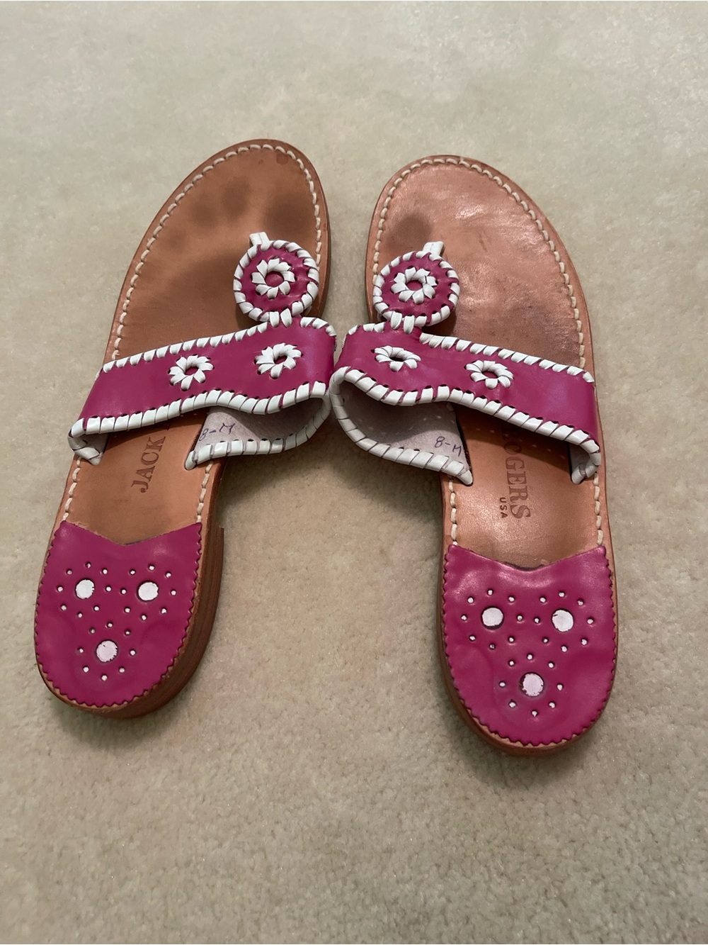 Jack Rogers Pink and White Leather Palma Sandals